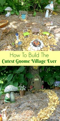 the garden is full of gnomes, mushrooms and other things to make it look like they