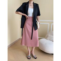 Commuting Satin High-Waisted Pink A-Line Skirt  Material: 100% Polyester  Size: S, M, L Color: Pink  Season: Spring, Fall,   Occasion: Leisure, Outdoor, Daily, Vacation,Fall Outfits Skirt Ootd, Fall Outfits Pinterest, Pink Skirt, A Line Skirts, Womens Bottoms, Fall Outfits, Satin, High Waisted, Pink