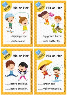 four different types of children's pictures with the words in english and spanish on them