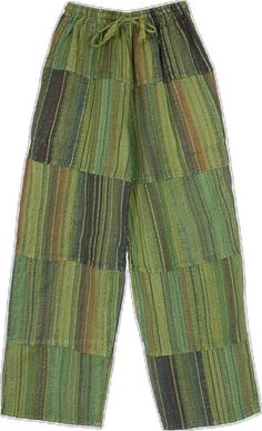 Green Patchwork Straight Leg Pants, Green Patchwork Bottoms With Relaxed Fit, Green Bohemian Cotton Bottoms, Green Cotton Patchwork Pants, Green Bohemian Bottoms With Relaxed Fit, Green Wide-leg Patchwork Pants, Bohemian Green Cotton Pants, Green Cotton Hippie Pants, Hippie Green Cotton Pants