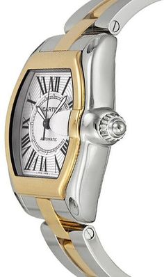 W62031Y4 | CRW62031Y4 CARTIER ROADSTER MEN'S GOLD & STEEL WATCH Store Display Model (What's This?) - Free Overnight Shipping - With Manufacturer Serial Numbers - Swiss Made - Sunray Silver Dial - Roman Numeral Hour Markers - Minute Track Around Inner Dial - Solid 18k Yellow Gold Bezel - Date Feature Displayed at 3 O'Clock - Sword Shape Black Steel Hands - 42 Hour Power Reserve - Self-winding Automatic Movement - Cartier Caliber 3110 - 3 Year Warranty - Guaranteed Authentic - Certificate of Authenticity - Manufacturer Box & Manual - Polished with Brushed Stainless Steel Case - Polished with Brushed Solid 18k Yellow Gold & Stainless Steel Bracelet - Scratch Resistant Sapphire Crystal - 100 Meters / 330 Feet Water-Resistant - 44.3mm x 38.7mm = 1 3/4" x 1 1/2" Case - Inlet Size: 19mm - Case Th Cartier Calibre, Cartier Roadster, Rolex Women, Cartier Men, Authentic Watches, Free Bracelet, Roman Numeral, Mens Gold, Mens Luxury