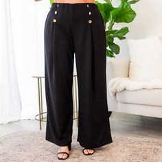 fb-feed Black High Waist Wide Leg Pants With Button Closure, Chic Wide Leg Ankle-length Pants With Buttons, Chic Ankle-length Wide Leg Pants With Buttons, Wide Leg Pants With Button Closure For Night Out, Chic High-waisted Wide Leg Pants With Buttons, Black Wide Leg Dress Pants With Button Closure, Black Wide-leg Pants With Button Closure, Black Wide-leg Pants With Buttons, Black Wide-leg Dress Pants With Button Closure