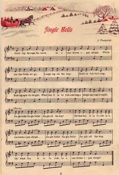 an old sheet music with the words single bells written in red and black on it