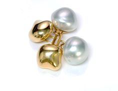 Tiffany & Co. Elsa Peretti Pearl Gold Cufflinks Designer Gold Pearl Earrings As Gift, Formal Gold Pearl Earrings, Elsa Perreti, Tiffany Elsa Peretti, Pearl Cufflinks, Genuine Love, Gold Cufflinks, Elsa Peretti, Sea Pearl