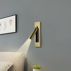 a living room scene with focus on the wall light