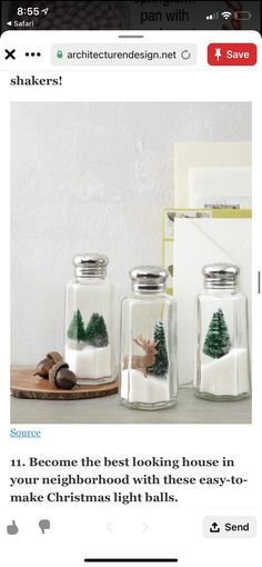 two glass jars with christmas trees in them