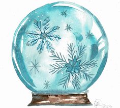 a watercolor drawing of a snow globe