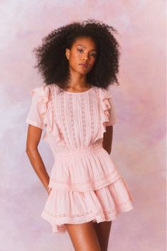 Mini dress with double ruffled flutter sleeves Wishlist 2024, Hemant And Nandita, Pink Shade, Exclusive Clothing, Solid & Striped, Pink Mini Dresses, Swimwear Cover, Lace Panelled, New Arrival Dress