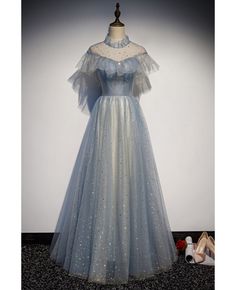 Get 10% off now! Buy dreamy bling stars dusty blue prom dress with high neck at cheap price online. Free stable shipping and pro custom service since 2009. Prom Dress Tulle, Lace Long Prom Dress, Simple Prom Dress, Tulle Evening Dress, Floor Length Prom Dresses, Sequin Evening Dresses, Dress Tulle, Blue Tulle, فستان سهرة