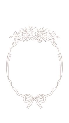 a drawing of a round frame with bows and leaves on the top, in white paper