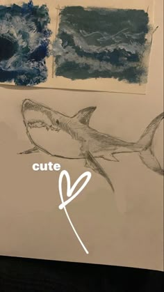 a drawing of a shark with the words cute on it's left side