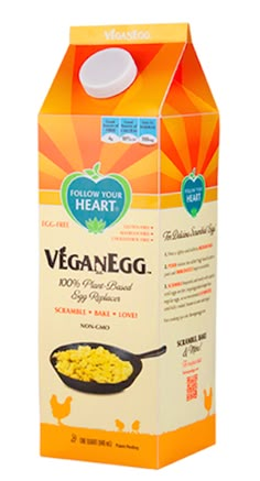 a carton of veganeg cereal on a white background with an orange and yellow box