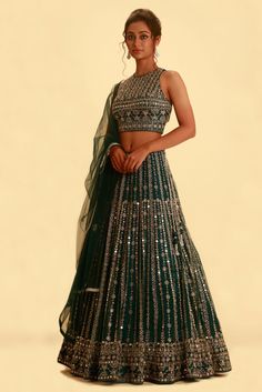 Emerald Green Indian Outfit, Green Indian Outfit, Emerald Green Lehenga, Green Lengha, Emerald Green Outfit, Cutout Blouse, Kids Blouse, Silver Embroidery, Green Lehenga