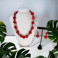 Beautiful Coral and Agate Necklace Set.  Set consist of chunky Red Coral natural beads, paired with Fire Agate Gemstones.  Earrings feature a coral bead, hematite spacer, and an Agate bead.  Necklace 18 inches Red Agate Beaded Necklaces With Round Beads, Red Agate Beaded Necklace With Gemstone Beads, Red Carnelian Beaded Necklace With Faceted Beads, Red Carnelian Faceted Beaded Necklaces, Red Agate Jewelry With Natural Stones, Red Carnelian Jewelry With Faceted Beads, Red Beaded Agate Jewelry, Red Agate Beaded Jewelry, Red Carnelian Large Beads