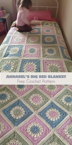 Annabel's Big Bed Blanket [Free Crochet Pattern] Big Bed, Handbags Patterns, Crochet Bedspread, Crochet Quilt, Haken Baby, Afghan Pattern, Crochet Square Patterns