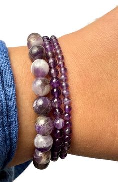 Whether stacked or worn solo, these beaded bracelets are sure to be statement-making accessories. Set of three bracelets Amethyst Imported Wire Beading, Jewerly Beads, Making 10, Making Accessories, Bracelet Ideas, Accessories Set, Amethyst Bracelet, Amethyst Beads, Keep Jewelry