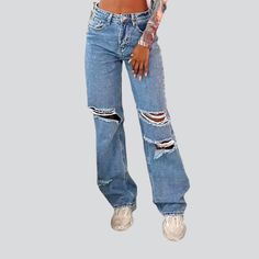 Take your mode to the next level with our 2023 Spring-Summer Collection's Grunge-inspired Straight Women's Light-Wash Jeans!Why You'll Love ItPerfect for the modern fashionista who loves to express her edgy side. this eye-catching piece from our Collection is patterned to make you stand out. With its high-waisted fit. distressed finish. and zipper & button closure. you're guaranteed to feel comfortable and look fabulous.Unmissable Highlight... Light Jeans, Contemporary Chic, Light Blue Color, Light Wash Jeans, Wash Jeans, High Waist Jeans, Suits You, Next Level, Summer Collection