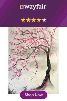 an image of a tree with pink flowers on it and five stars in the background