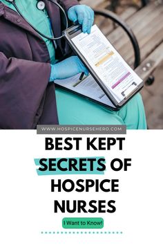 a person sitting on a bench holding a clipboard with the words best kept secrets of hospital nurses