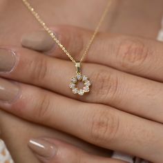 Features Yellow gold and white diamond Material: Solid Gold (not gold plated or gold filled) Available Gold Color: Yellow gold, rose gold and white gold Karat: 14 K (585) Number of Stones: 8 Total CTW: 0.20 Ctw Diamond color: F-G Color Gold grams: 2.10 gr Chain length: approximately 16.5 in / 42 cm Available with or without chain Made to order Available in 4 different chain lengths: 42 cm (16.5 in), 46 cm (18 in), 47 cm (18.5 in) or 49 cm (19 in). Model wears the 42 cm length. As with all of our Gold Flower Pendant Diamond Necklace With Prong Setting, Gold Diamond Necklace With Flower Pendant And Prong Setting, Gold Necklaces With Brilliant Cut In Flower Shape, Gold Diamond Necklace With Flower Shape For Anniversary, Gold Flower Shaped Necklace With Brilliant Cut, Gold Flower Shaped Jewelry With Diamond Accents, Gold Brilliant Cut Flower Shape Necklace, Gold Flower-shaped Jewelry With Diamond Accents, 14k Gold Jewelry With Diamond Accents In Flower Shape