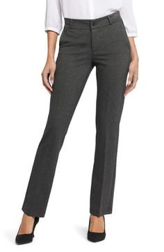 Straight-cut legs offer timeless style in these stretchy, figure-sculpting ponte trousers made with Lift Tuck® Technology that comfortably slims from within. 31" inseam; 16" leg opening; 10" front rise; 15" back rise (size 8) 68% viscose, 28% nylon, 4% elastane Machine wash, line dry Imported Gray Stretch Straight Leg Dress Pants, Gray Stretch Pants For Office, Gray Stretch Straight Dress Pants, Gray Stretch Pants For Workwear, Gray Stretch Dress Pants For Work, Stretch Gray Dress Pants For Work, Gray Fitted Mid-rise Pants, Gray Stretch Bottoms For Work, Fitted Mid-rise Gray Pants