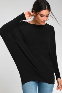 Cute Black Top - Dolman Sleeve Top - Sweater Top - Dolman Sweater Dolman Sleeve Top Pattern, Dolman Sleeve Top, Fashion Courses, Dolman Sweater, Dolman Sleeve Sweater, Dolman Top, Dolman Sleeve Tops, Cupcakes And Cashmere, Bateau Neck