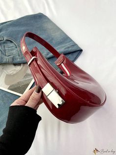 Bird in Bag - Exquisite Womens Handbag with a Distinctive New Moon-Shaped Design, Elegant Metal Buckle, Glamorous Mirror Surface, Fashionable Red Small Round Bag, Perfect for Style-Conscious Women Elegant Red Baguette Bag With Large Capacity, Trendy Red Baguette Bag For Shopping, Trendy Red Rectangular Hobo Bag, Elegant Red Baguette Bag For Evening, Chic Red Handheld Baguette Bag, Red Baguette Tote Bag For Shopping, Red Tote Baguette Bag For Shopping, Red Top Handle Baguette Bag For Shopping, Red Baguette Bag With Top Handle For Shopping