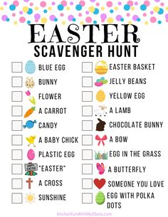 an easter scavenger hunt with eggs, bunnies and other things on it