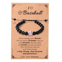 i love baseball bracelet with black beads and a white ball on the beaded cord