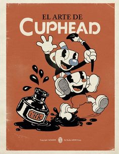 the art of cuphead book cover with mickey mouse holding a paintbrush and mixing bowl