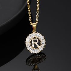 Iced Baguette Initial Necklace | Dorado Fashion Rose Gold Initial Necklace, Jewelry For Him, Hiphop Jewelry, Initial Necklace Silver, 18k Gold Chain, Yellow Gold Jewelry, Personalized Pendant, Rajasthan India, Rose Gold Metal