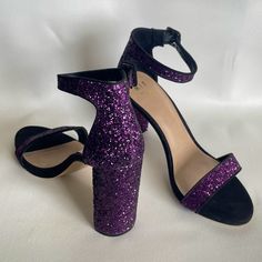 Nwot Purple Glitter Heels Size 10 But Can Fit 9.5. Bought These For A Bachelorette Party And Never Wore. Heel Is 4” See Photo For Measurements. Purple Rhinestone Heels, Dark Purple Shoes, Quince Heels, Dark Purple Heels, Heels Sparkly, Purple Quince, Purple High Heels, Shoes Purple, Purple Heels