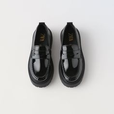 Patent Leather Chunky Lug-Sole Loafers. Size 38- Looks Brand New Zara Round Toe Loafers For Work, Zara Round Toe Flats For Work, Zara Spring Loafers With Round Toe, Chic Zara Loafers With Round Toe, Zara Black Leather Loafers, Zara Classic Flats With Round Toe, Zara Black Loafers For Formal Occasions, Trendy Zara Loafers For Office, Zara Black Business Loafers