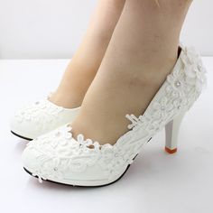 White Closed Toe Wedding Shoes With 4-inch Heel For Banquet, White Rhinestone Heels For Banquet, Rhinestone High Heels For Weddings, White Low Heel Wedding Shoes For Banquet, Embellished Lace High Heels, White Closed Toe Heels For Banquet, High Heels With Rhinestones For Wedding, Banquet Wedding Shoes With 4-inch Heel And Closed Toe, Wedding High Heels With Rhinestones