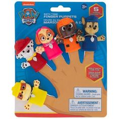 the paw patrol finger puppets are on display