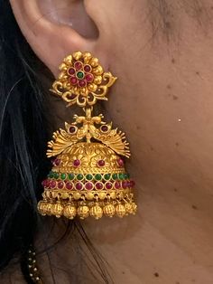 Temple Jewellery - 22 Karat Gold 'Peacock' Jhumkas (Buttalu) - Gold Dangle Earrings with Beads   - 235-GJH2208 - in 42.350 Grams for USD $3424.99. 
Made in India by Totaram Jewelers Online this product is in Gold - 22 Karat BIS Hallmark 916 KDM Gold  & is an excellent gift for Adult - Women. Ships fully insured with secured guaranteed delivery for free with your order over $250 from New Jersey USA & comes with 30 days exchange policy. Gold Chandbali Jhumkas With Peacock Design, Gold Bollywood Jhumkas With Peacock Design, Peacock Design Jhumkas For Navratri Puja, Navratri Peacock Design Jhumkas For Puja, Navratri Puja Peacock Design Jhumkas, Ceremonial Kundan Jhumkas With Peacock Design, 22k Gold Peacock Design Earrings For Ceremonial Occasions, Gold Jhumkas With Peacock Design For Celebrations, 22k Gold Peacock Design Earrings For Ceremonial