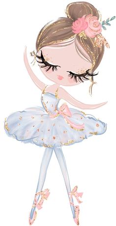 a drawing of a ballerina girl in blue and pink