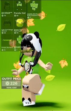 an animated panda holding onto another animal in front of a green screen with autumn leaves