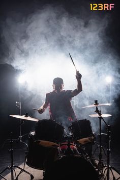 Man playing drums with backlight and smoke in the background #music Man Playing Drums, Playing Drums, Middle Name, Background Music, Drum Kits, Aesthetic Backgrounds, Drums, Music