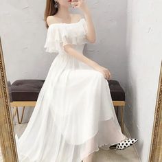 Chiffon Maxi Dress Summer, Suits Business, Chiffon White Dress, Rich Fashion, Business Suits, Skirt Casual, Long White Dress, White Chiffon, Dress Coat