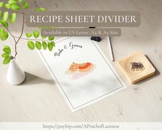 This recipe binder divider template is here to help you organize your favorite recipes and make your own DIY cookbook. Recipe Dividers, Binder Divider, Planner Journal Ideas, Binder Dividers, Family Cookbook