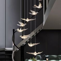 Bird shaped crystal spiral staircase pendant light Aurelia Staircase Luxury, Chandelier For Staircase, Hallway Light Fixtures, Restaurant Chandelier, Chandelier Luxury, Long Chandelier, Hanging Lighting, Decoration Restaurant, Staircase Chandelier