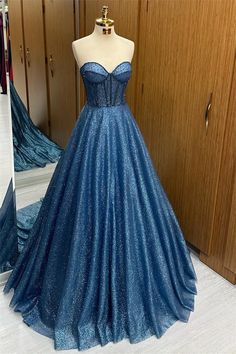 Amanda Blue Glitter Formal Occasion Evening Strapless A-line vestidos de fiesta Elegant Sleeveless Sparkly Ball Gown, Tulle Long Prom Dress, Navy Blue Prom Dresses, Sparkly Prom Dresses, Sequins Fabric, Beaded Tulle, Evening Dresses Short, Short Bridesmaid Dresses, Formal Gown