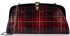 This sophisticated frame clutch in traditional plaid print leather makes a style statement for any occasion.  Vintage-inspired and versatile, Ardales generous interior is perfect to handle essentials..., phone, keys, mini card wallet and small personal items.  Wear as a shoulder bag for quick trips during the day, or remove the chain for an elegant large evening clutch.   From the Tartan Plaid Leather Collection, new with tags, authenticity card and Patricia Nash dust bag.  A Classic Rectangular Wallets With Gold-tone Hardware, Classic Rectangular Wallet With Gold-tone Hardware, Trendy Rectangular Formal Wallets, Classic Clutch With Gold-tone Hardware As Gift, Leather Frame, Plaid And Leather, Large Clutch, Leather Frames, Plaid Fashion