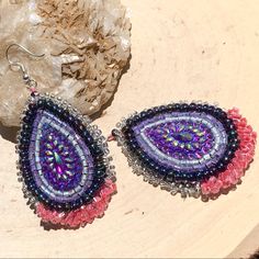 Beautiful Hand Beaded Earrings! Perfect Bling For Any Season And Occasion ! All Beads Are Hand Stitched Not Glued. Please See The Picture For The Exact Shade Of The Earrings. Handmade Artisan, Hand Beading, Hand Stitching, Pink Purple, Handcrafted Jewelry, Beaded Earrings, Jewelry Crafts, Jewelry Earrings, Women Jewelry