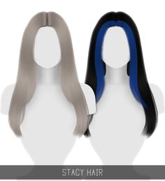 two different colored wigs with long hair on top of each other, one is gray and the other is blue