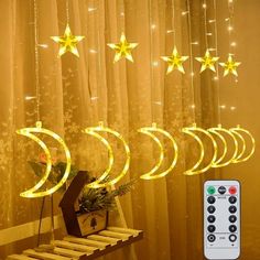 120 LED Curtain Lights, Moon Star Window Fairy String Lights, String Hanging Lights with Remote for Bedroom Backdrop Wedding Party Garden Indoor Decoration.Star and moon shape curtain lights are an alternative to small fairy lights.They are perfect Christmas lights to have at home because of the no heat, no radiation, low consumption and high safety nature that adds stunning visuals to the home indoors and outdoors. Great for windows, pergolas, bed frames, and anywhere you want a so-called "wall Led Christmas Decor, Battery Christmas Lights, Decoraciones Ramadan, Led Garland, Led Curtain, Curtain String Lights, Ramadan Decoration, Merry Christmas Decoration, Event Supplies