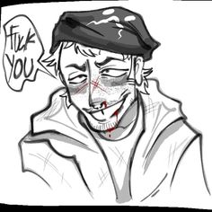 a drawing of a man with blood on his face and the words fix you above him