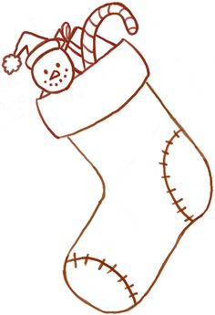 a drawing of a christmas stocking with a snowman inside