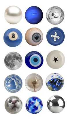 an array of different types of balls and magnets on a white background with space in the middle